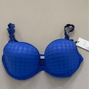 Vibrant Blue Checkered Bra with Floral Straps